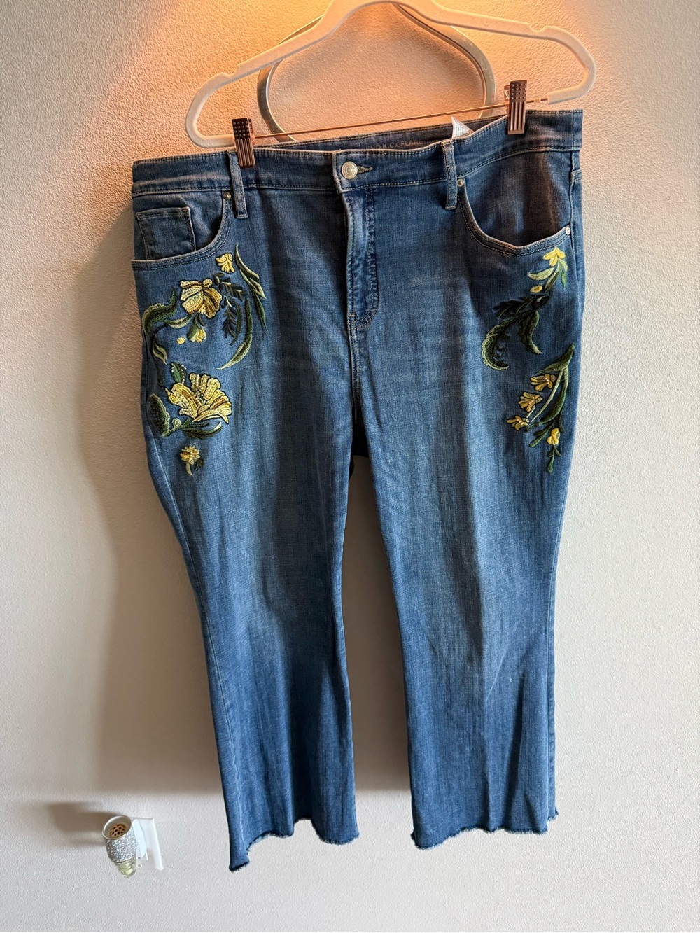 Chico’s Embroidered Blue Women’s Jeans with Yellow Floral Accents